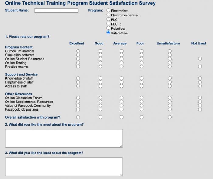 student survey snippet