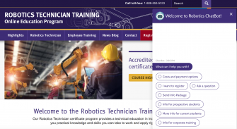 robotics webpage with chatbot in right 
