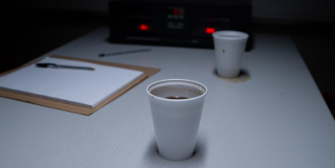 Cup of coffee on interview table