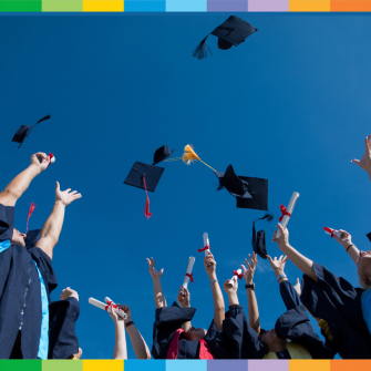 grad caps thrown in air